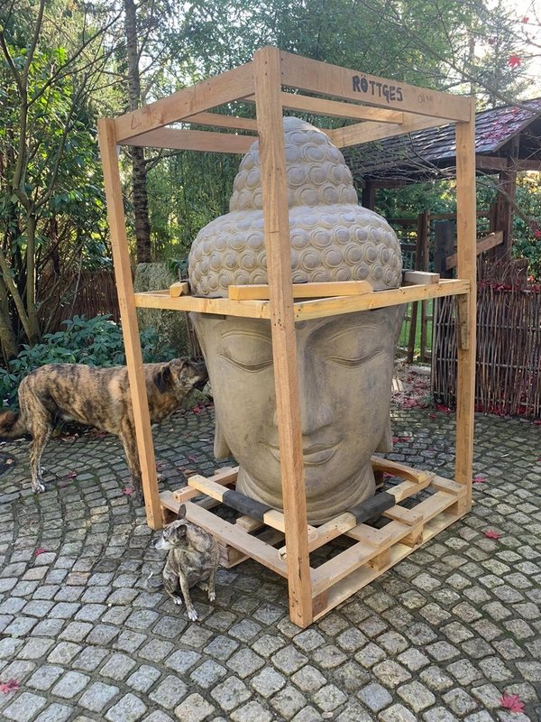 Skulptur Buddha Kopf Steinskulptur Stein Statue Buda Feng Shui Buddhakopf Garten Dekoration