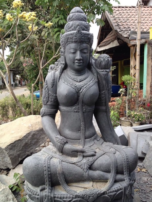 Skulptur Dewi Tara Buddha Steinskulptur Stein Statue Buda Feng Shui Design Hindu Garten Dekora