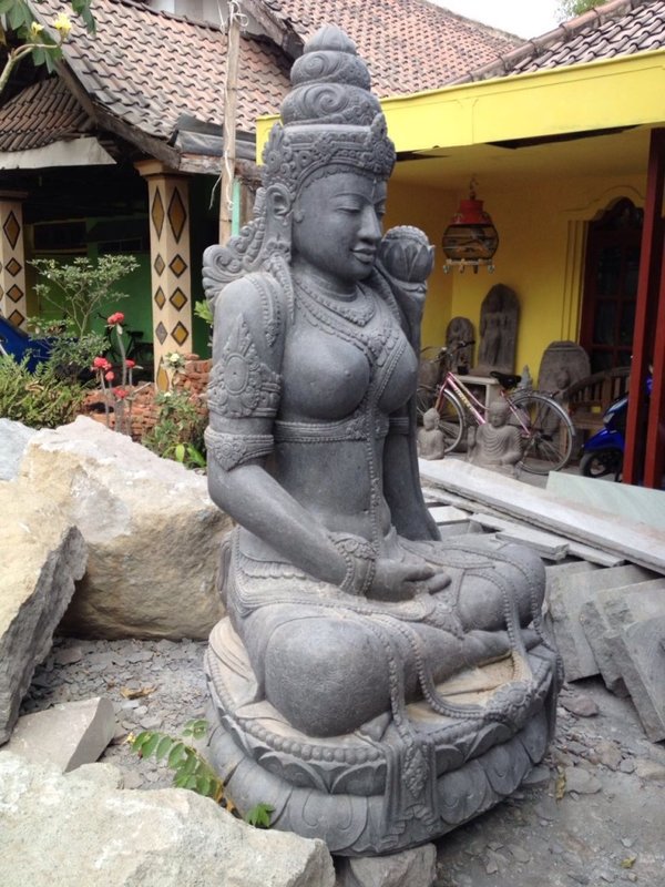 Skulptur Dewi Tara Buddha Steinskulptur Stein Statue Buda Feng Shui Design Hindu Garten Dekora