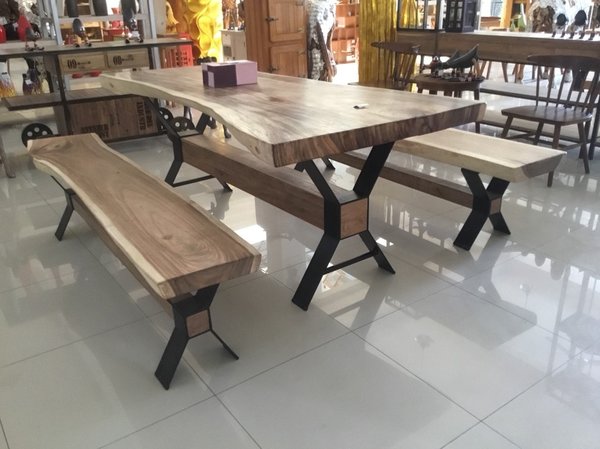 Tisch Set mit 2 Bänken Esstisch Küchentisch Holztisch Stehtisch Bürotisch Design Set Bank Tisch Sitz