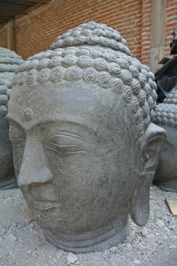 Skulptur Buddha Kopf Steinskulptur Stein Statue Buda Köpfe Feng Shui Design Buddhakopf Garten Dekora