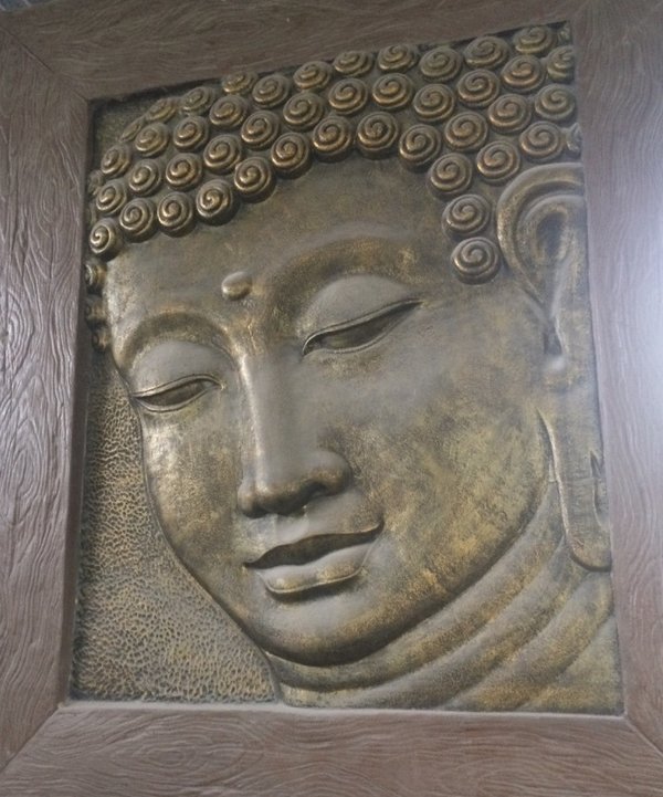 Relief Buddha Gesicht Kunst Dekoration Wandrelief Wanddeco Wandschmuck Wandbild Stein Bild Wanddeco