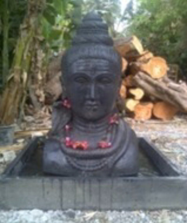 Brunnen Shiva Büste Skulptur Kopf Shiwa Springbrunnen Steinskulptur Wasserspiel Statue Feng Shui